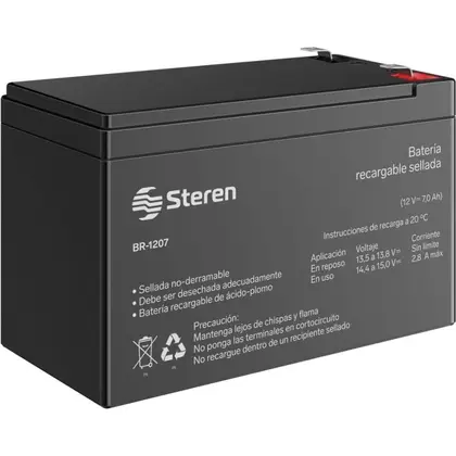 Bateria Steren Recargable Industrial Acido-Plomo 7000 Mah 12V Negro Br-1207