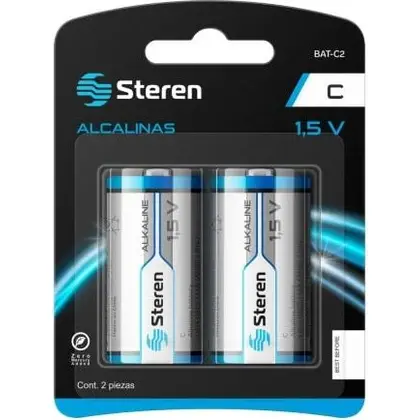 Baterias Alcalinas Steren Tamaño C De 1,5 Volts Diámetro De 2,6 Cm No Recargables 2 Piezas Bat-C2